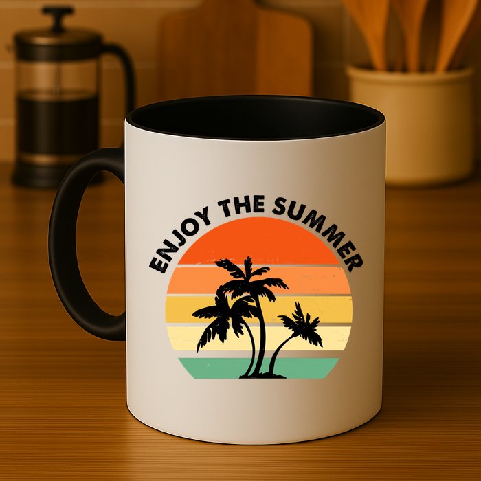 Enjoy The Summer Retro Sunset Palm Tree Mug
