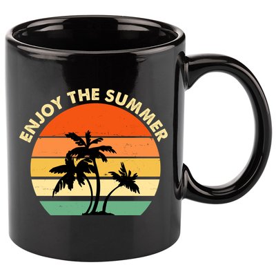 Enjoy The Summer Retro Sunset Palm Tree 11oz C Handle Ceramic Mug