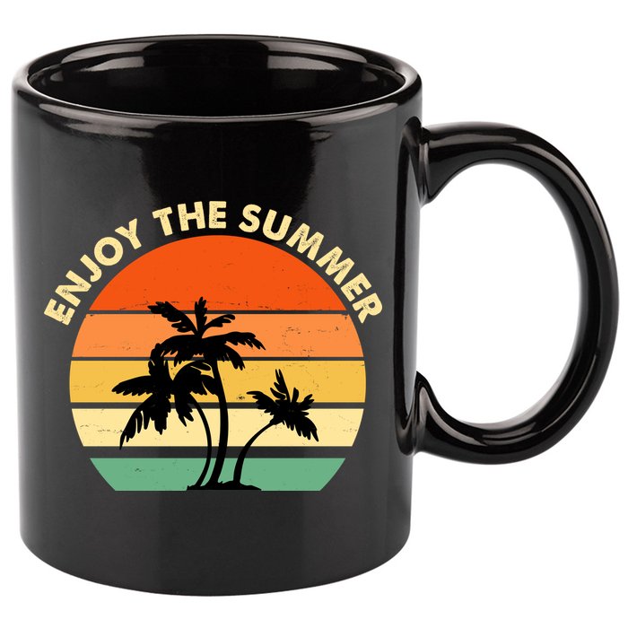 Enjoy The Summer Retro Sunset Palm Tree 11oz C Handle Ceramic Mug