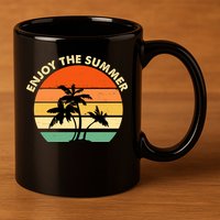 Enjoy The Summer Retro Sunset Palm Tree 11oz C Handle Ceramic Mug