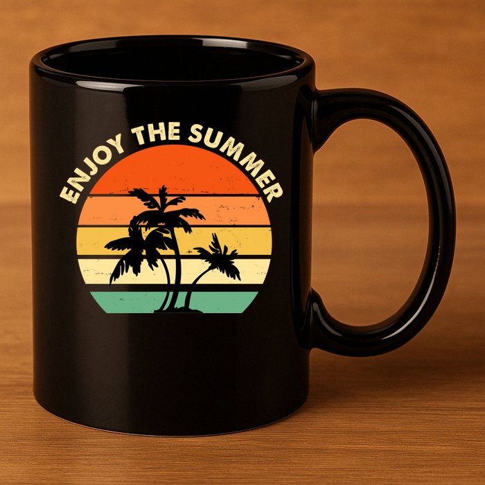 Enjoy The Summer Retro Sunset Palm Tree 11oz C Handle Ceramic Mug