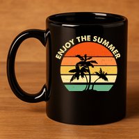 Enjoy The Summer Retro Sunset Palm Tree 11oz C Handle Ceramic Mug