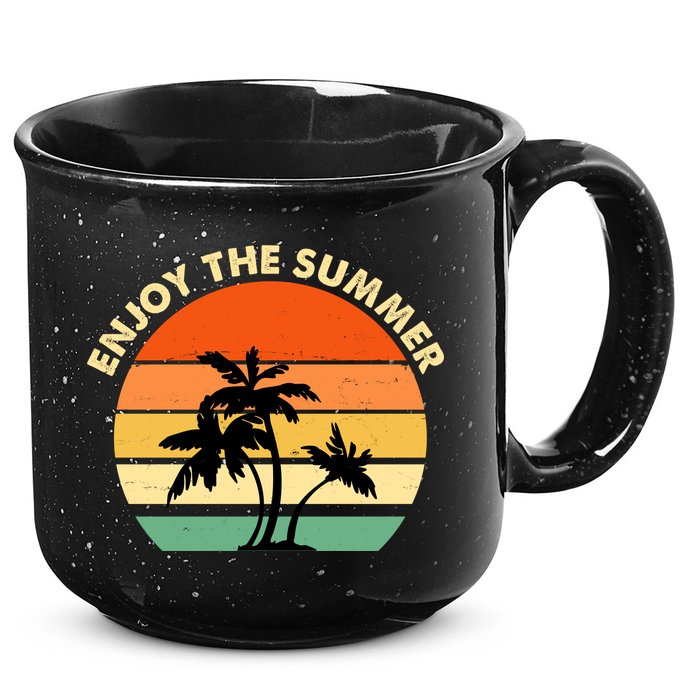 Enjoy The Summer Retro Sunset Palm Tree 15oz Campfire Ceramic Mug