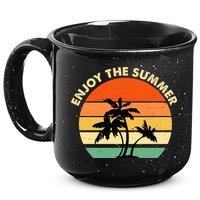 Enjoy The Summer Retro Sunset Palm Tree 15oz Campfire Ceramic Mug