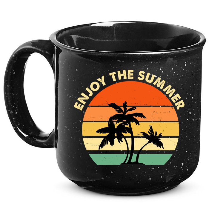Enjoy The Summer Retro Sunset Palm Tree 15oz Campfire Ceramic Mug