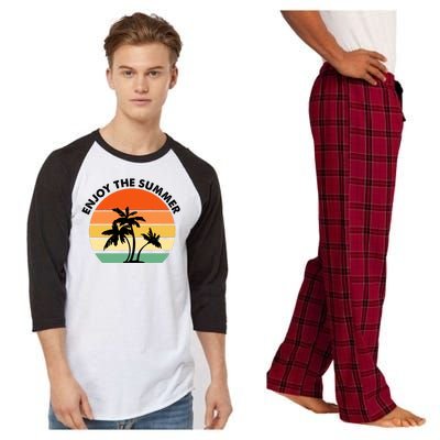 Enjoy The Summer Retro Sunset Palm Tree Raglan Sleeve Pajama Set