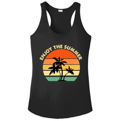 Enjoy The Summer Retro Sunset Palm Tree Ladies PosiCharge Competitor Racerback Tank