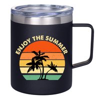 Enjoy The Summer Retro Sunset Palm Tree 12oz Stainless Steel Coffee Mug