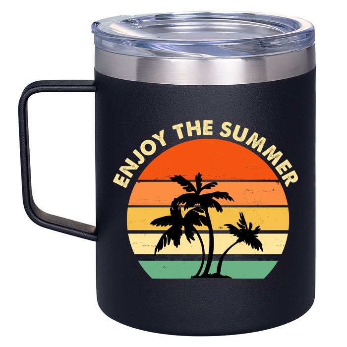 Enjoy The Summer Retro Sunset Palm Tree 12oz Stainless Steel Coffee Mug