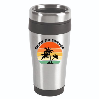 Enjoy The Summer Retro Sunset Palm Tree 16oz Travel Tumbler
