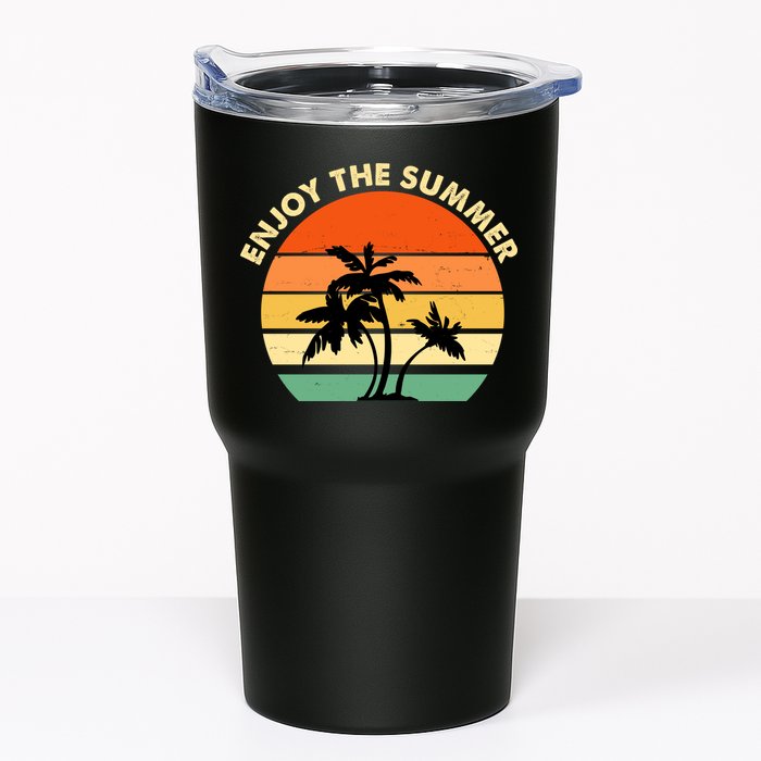 Enjoy The Summer Retro Sunset Palm Tree Tumbler
