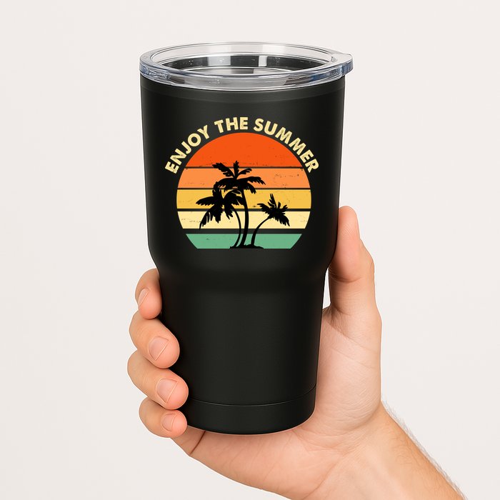 Enjoy The Summer Retro Sunset Palm Tree Tumbler