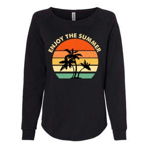 Enjoy The Summer Retro Sunset Palm Tree Womens California Wash Sweatshirt