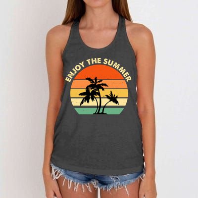 Enjoy The Summer Retro Sunset Palm Tree Women's Knotted Racerback Tank