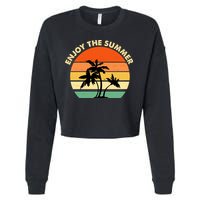 Enjoy The Summer Retro Sunset Palm Tree Cropped Pullover Crew