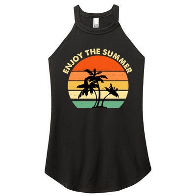 Enjoy The Summer Retro Sunset Palm Tree Women's Perfect Tri Rocker Tank