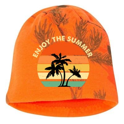 Enjoy The Summer Retro Sunset Palm Tree Kati - Camo Knit Beanie