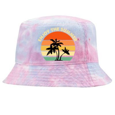 Enjoy The Summer Retro Sunset Palm Tree Tie-Dyed Bucket Hat