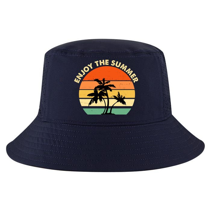 Enjoy The Summer Retro Sunset Palm Tree Cool Comfort Performance Bucket Hat