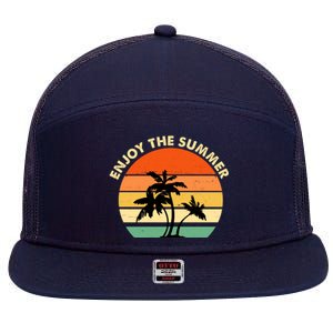 Enjoy The Summer Retro Sunset Palm Tree 7 Panel Mesh Trucker Snapback Hat