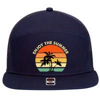 Enjoy The Summer Retro Sunset Palm Tree 7 Panel Mesh Trucker Snapback Hat