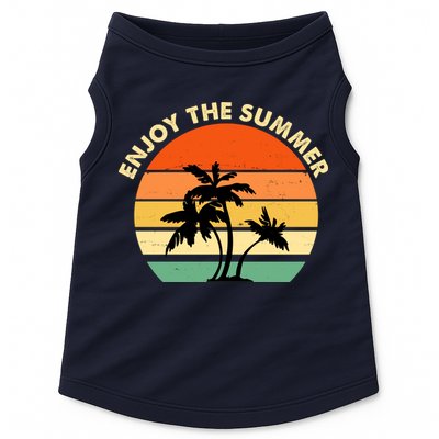 Enjoy The Summer Retro Sunset Palm Tree Doggie Tank