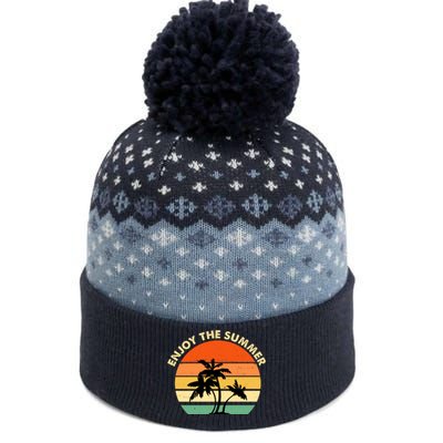 Enjoy The Summer Retro Sunset Palm Tree The Baniff Cuffed Pom Beanie