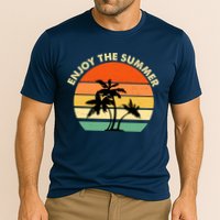 Enjoy The Summer Retro Sunset Palm Tree Performance Shirt