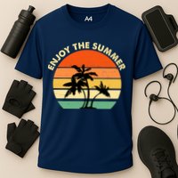 Enjoy The Summer Retro Sunset Palm Tree Performance Shirt