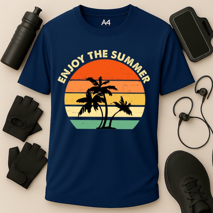 Enjoy The Summer Retro Sunset Palm Tree Performance Shirt