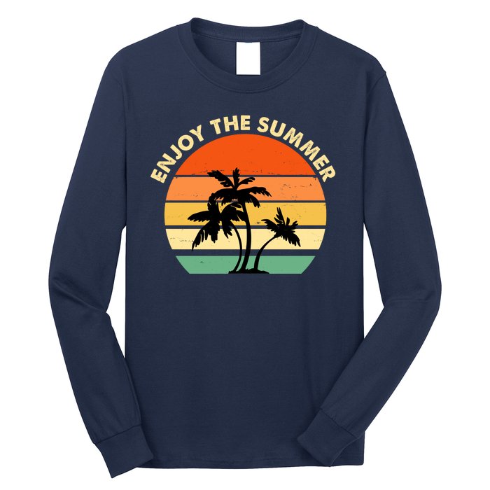 Enjoy The Summer Retro Sunset Palm Tree Long Sleeve Shirt