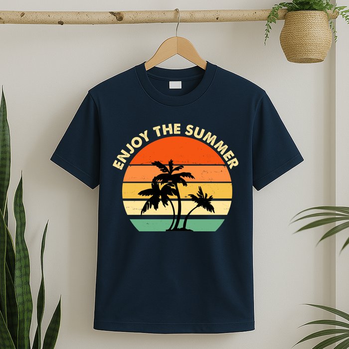 Enjoy The Summer Retro Sunset Palm Tree T-Shirt