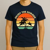 Enjoy The Summer Retro Sunset Palm Tree T-Shirt