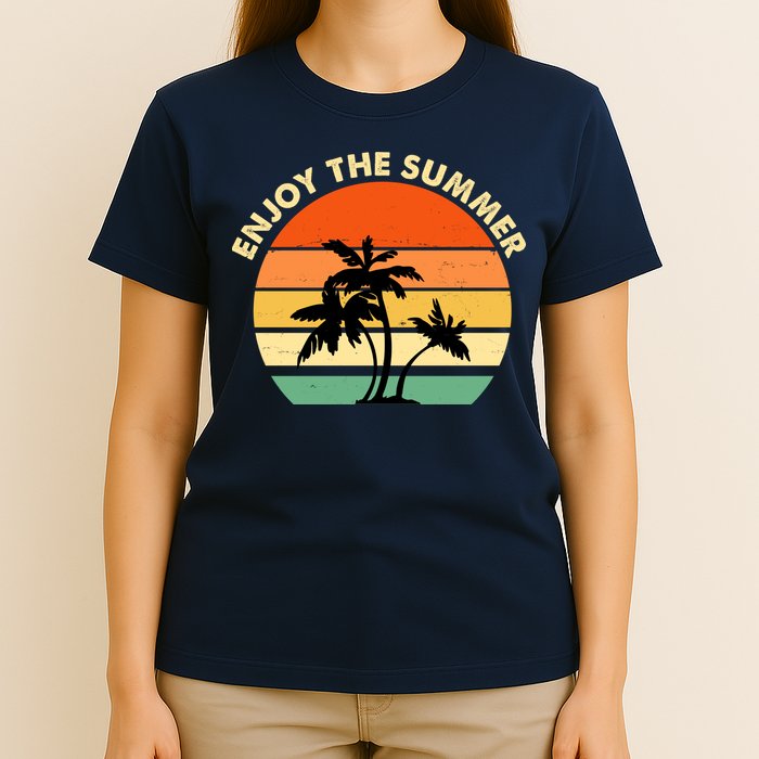 Enjoy The Summer Retro Sunset Palm Tree T-Shirt