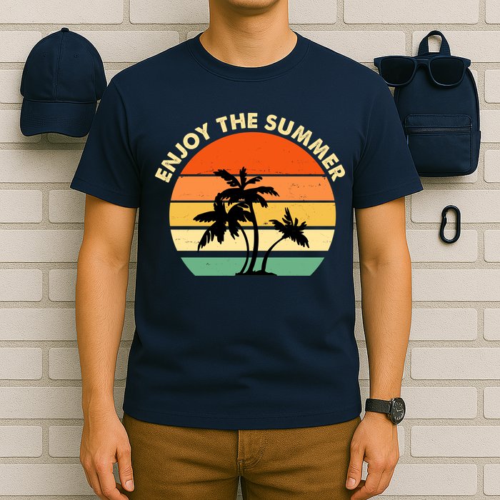 Enjoy The Summer Retro Sunset Palm Tree T-Shirt
