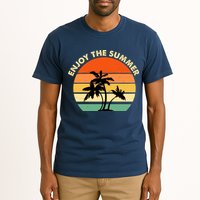Enjoy The Summer Retro Sunset Palm Tree Tall T-Shirt