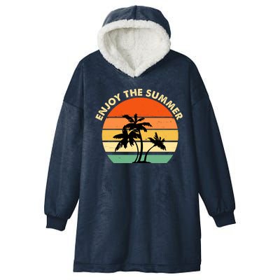 Enjoy The Summer Retro Sunset Palm Tree Hooded Wearable Blanket