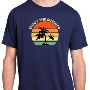 Enjoy The Summer Retro Sunset Palm Tree Adult ChromaSoft Performance T-Shirt