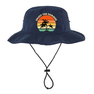 Enjoy The Summer Retro Sunset Palm Tree Bucket Hat