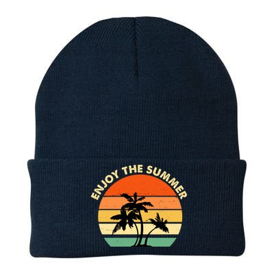 Enjoy The Summer Retro Sunset Palm Tree Knit Cap Winter Beanie