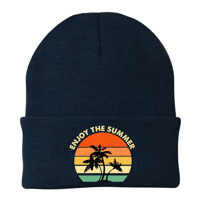 Enjoy The Summer Retro Sunset Palm Tree Beanie