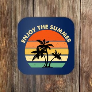 Enjoy The Summer Retro Sunset Palm Tree Coaster