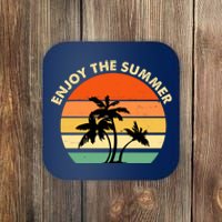 Enjoy The Summer Retro Sunset Palm Tree Coaster