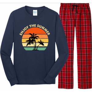 Enjoy The Summer Retro Sunset Palm Tree Long Sleeve Pajama Set