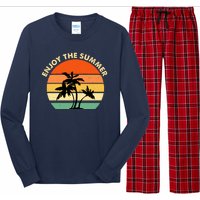 Enjoy The Summer Retro Sunset Palm Tree Long Sleeve Pajama Set