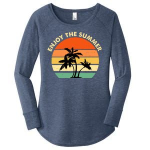 Enjoy The Summer Retro Sunset Palm Tree Women's Perfect Tri Tunic Long Sleeve Shirt