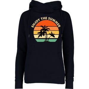 Enjoy The Summer Retro Sunset Palm Tree Womens Funnel Neck Pullover Hood