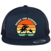 Enjoy The Summer Retro Sunset Palm Tree Flatbill Hat