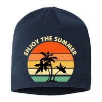 Enjoy The Summer Retro Sunset Palm Tree Sustainable Beanie