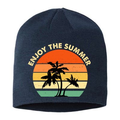 Enjoy The Summer Retro Sunset Palm Tree Sustainable Beanie